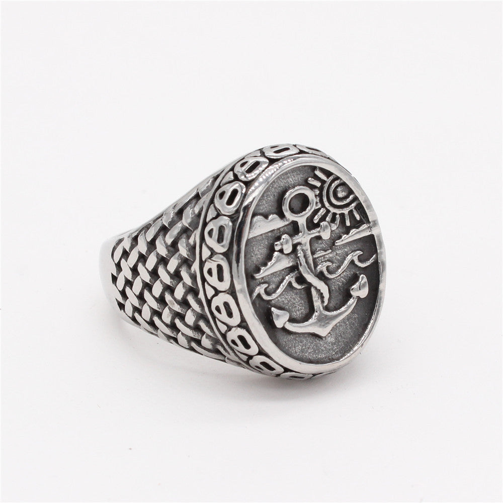 Retro Gothic Punk Anchor Men's Hip Hop Titanium Steel Ring