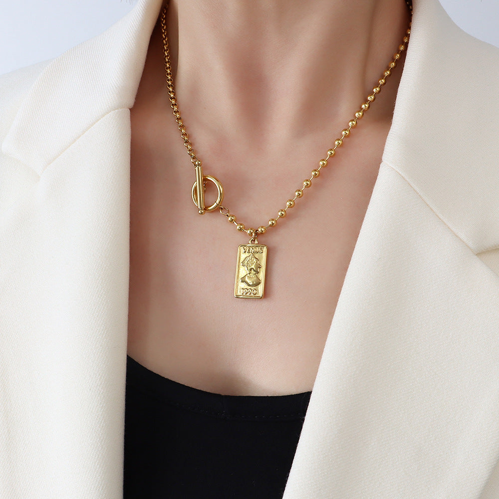 Gold Plated Geometric Necklace with OT Buckle - French Inspired Jewelry