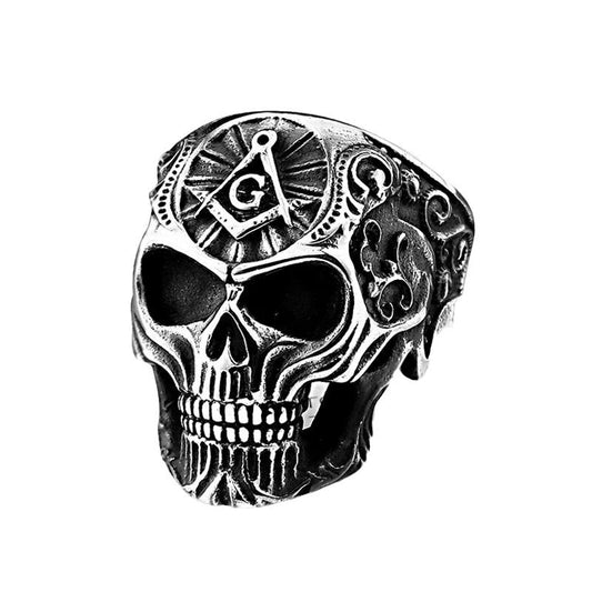 Masonic Skull Ring for Men - Punk Style Retro Titanium Steel Jewelry in Sizes 7-13