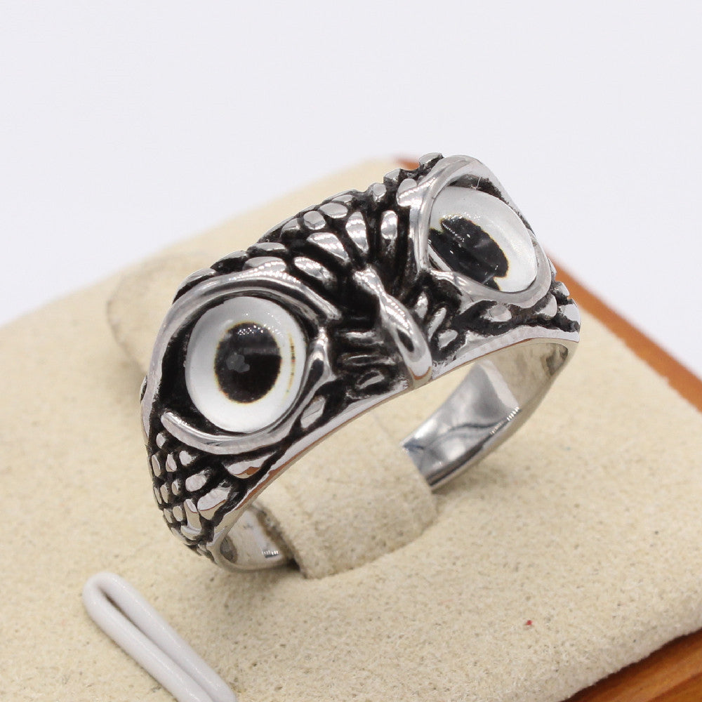 Personality Vintage Halloween Owl Titanium Steel Ring for Men