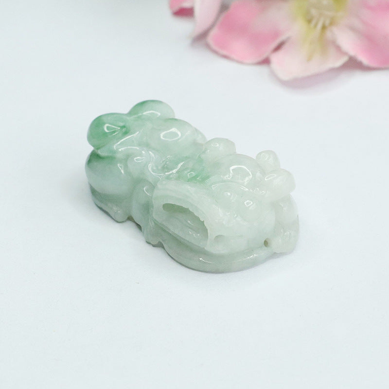 Jade Pixiu Flower Pendant in Sterling Silver