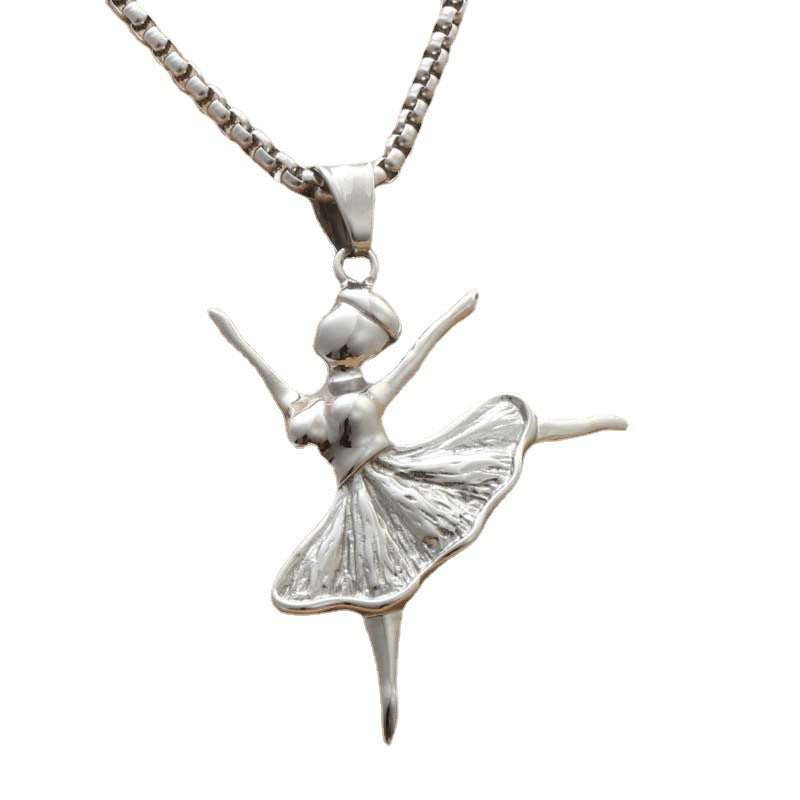 Punk Style Titanium Steel Ballet Dance Necklace for Women - Retro Trendy Pendant