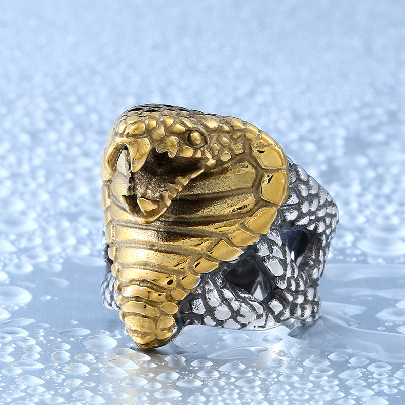 Titanium Steel Cobra Ring for Men - Gothic Punk Jewelry, Bold Domineering Design, Sizes 7-13