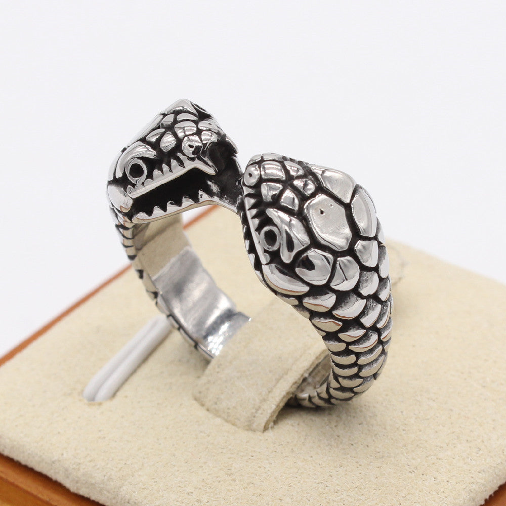 Double Headed Viper Snake Titanium Steel Ring for Men