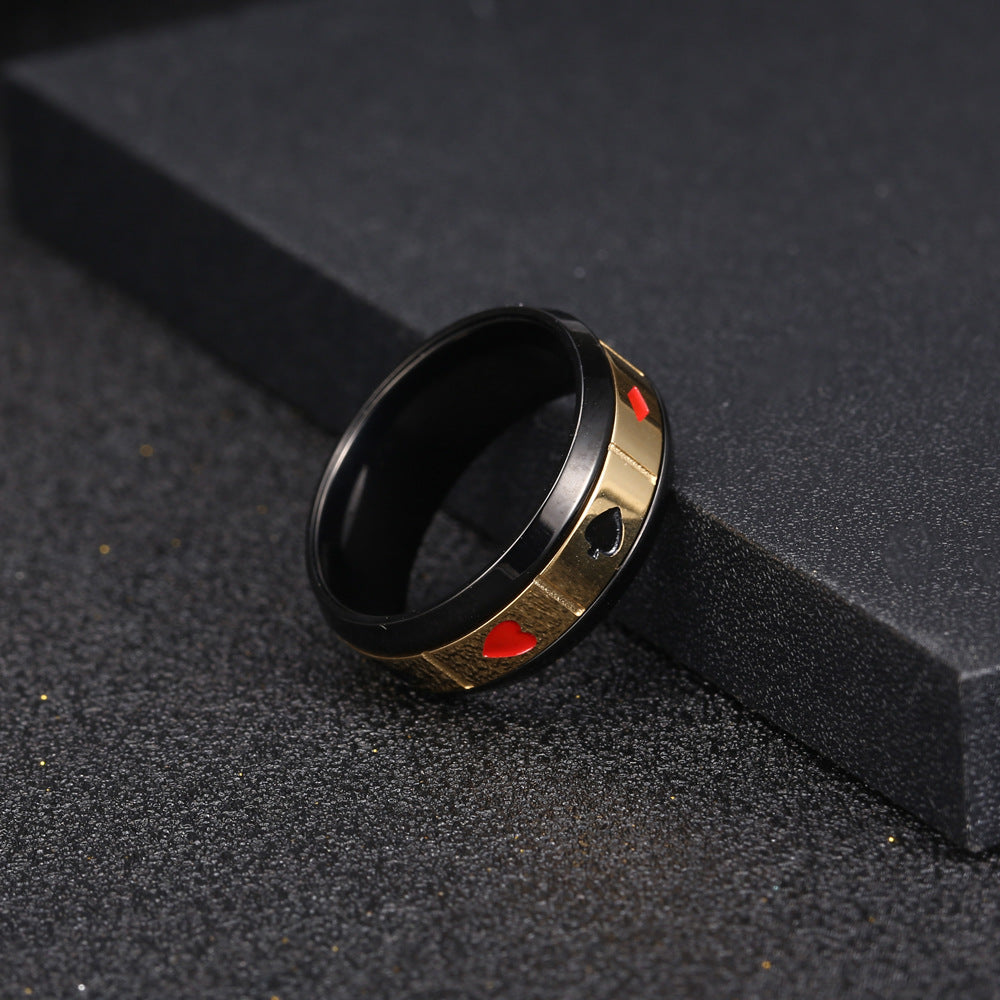 Custom Electroplated Hip-Hop Poker Ring for Men - Unique Titanium Steel Jewelry