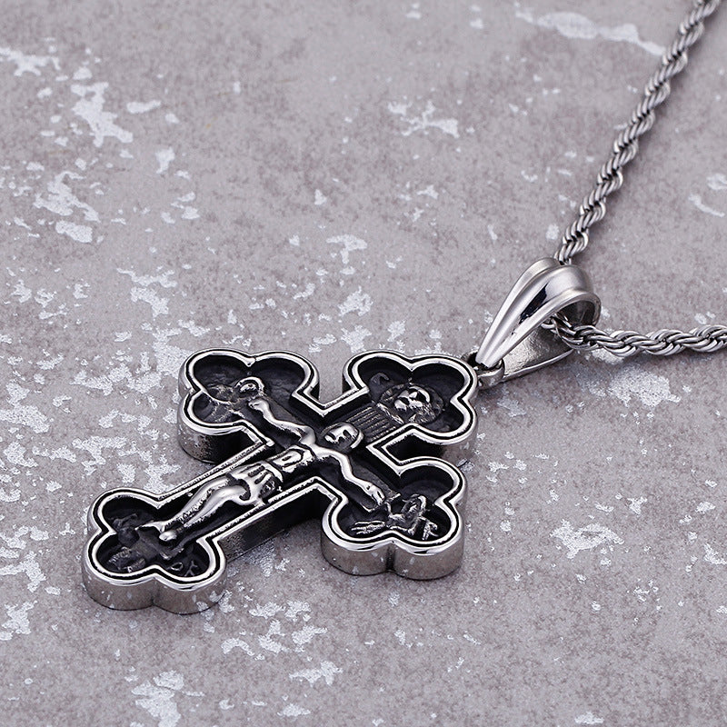 Vintage-inspired Oversized Titanium Steel Men's Cross Flower Pendant