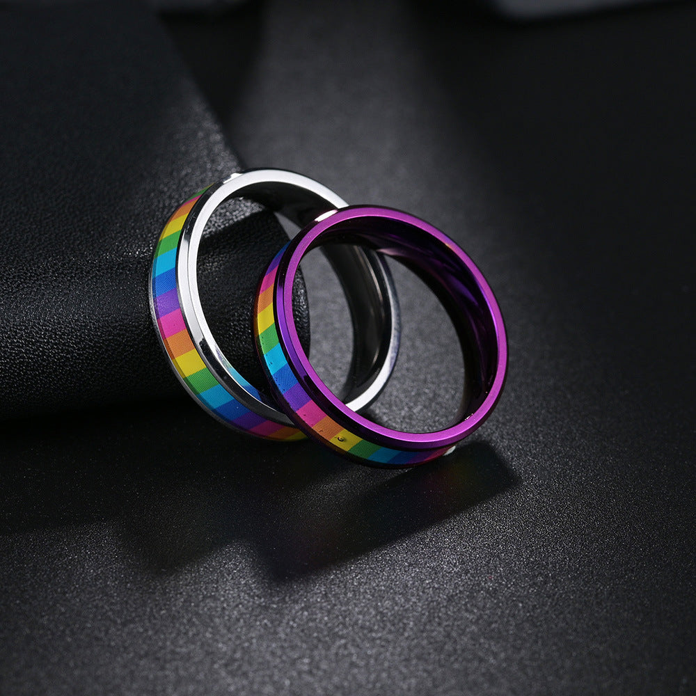 Rainbow Flag Titanium Steel Ring for Men