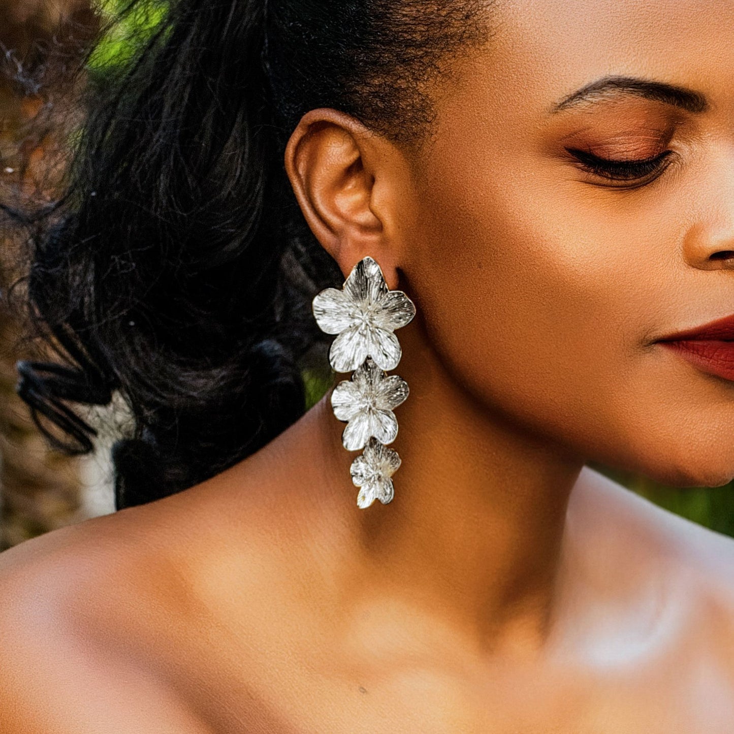 Statement Earrings with Sterling Silver Needles, Punk Rhinestones, and Floral Pearl Accents