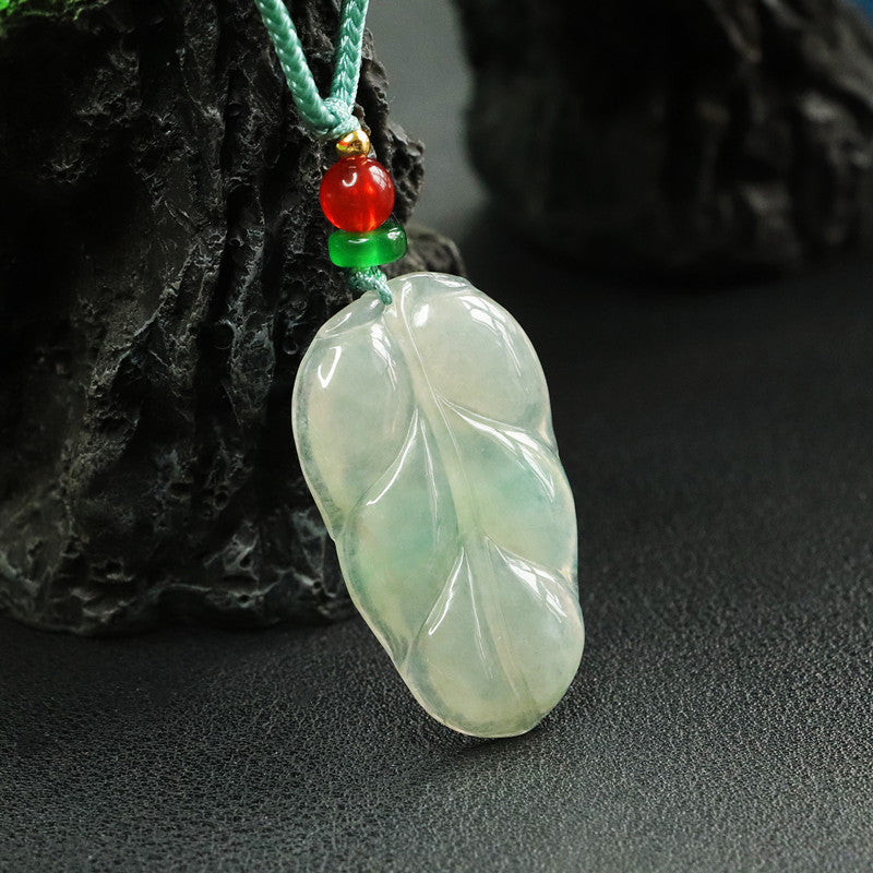 Myanmar Jade Sterling Silver Leaf Pendant - Fortune's Favor Jade Jewelry