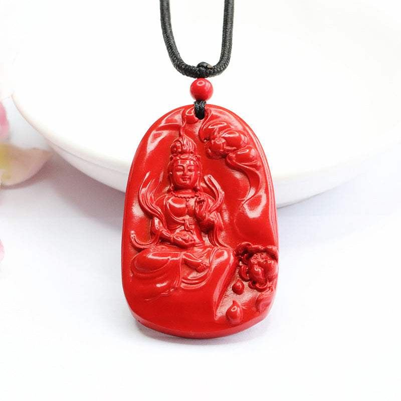 Red Sand Guanyin Cinnabar Pendant crafted in Sterling Silver