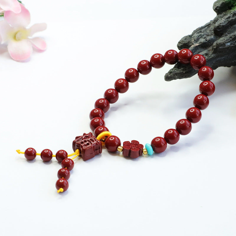 Peach Blossom Blessing Cinnabar Stone Handchain Bracelet