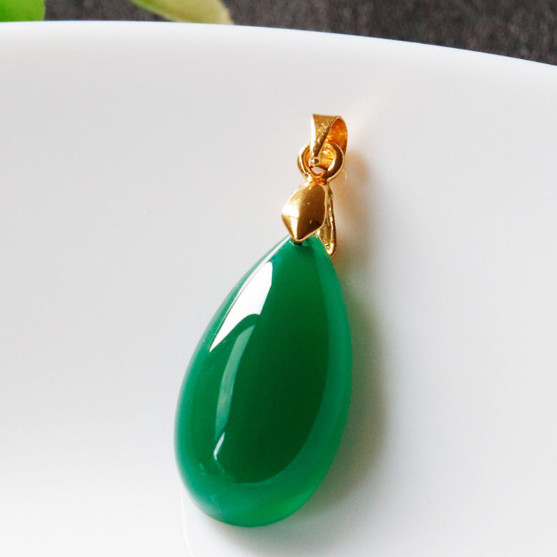 Green Chalcedony Pendant in Water Droplet Shape