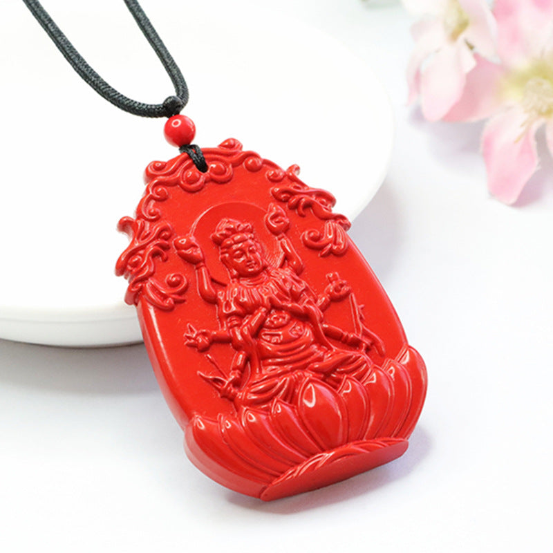 Red Sand Lotus Guanyin Sterling Silver Pendant