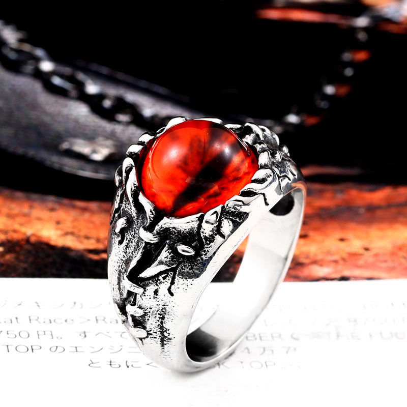 Gothic Devil's Eye Ruby Titanium Steel Ring for Men - Distinctive Style Statement