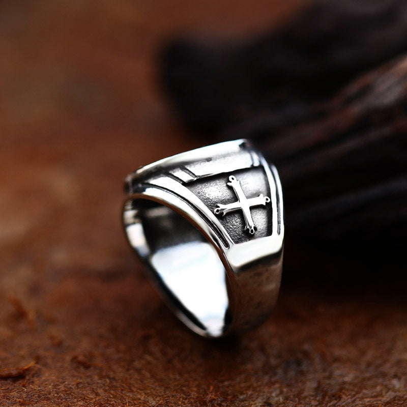 Retro-Inspired Titanium Steel Men's Ring with Cross Letter Design for Wholesale