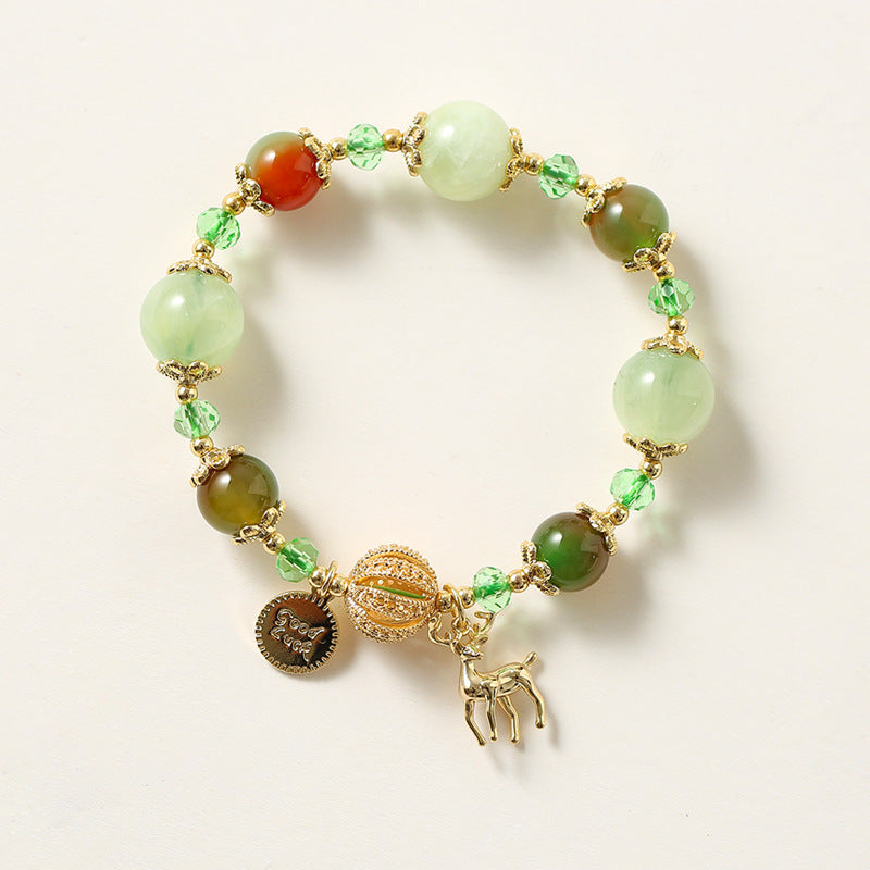 Crystal Agate Beaded Bracelet with Elk Charm