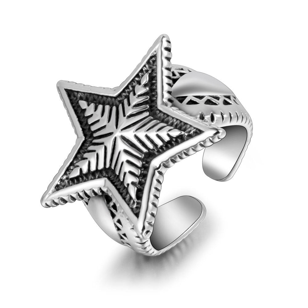 Titanium Steel Open Ring with Five-Pointed Star Design for Boys and Fashionable Women - Korean Style