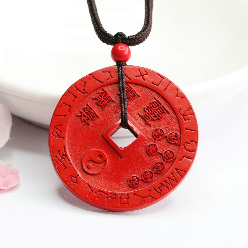 Red Sand Five Thunder Coin Pendant with Cinnabar Stone