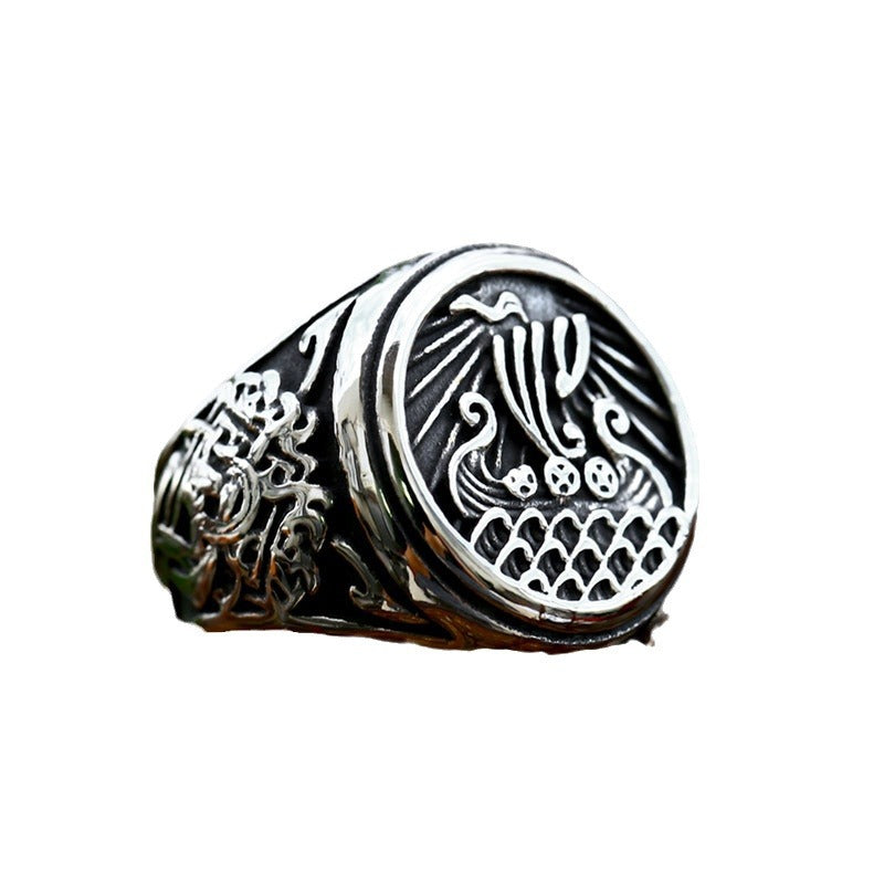 Titanium Steel Viking Ship Adventure Ring for Men