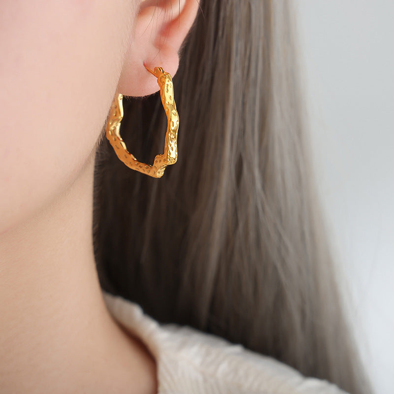 Titanium Gold-Plated Irregular Geometric Earrings with Cold Wind Texture