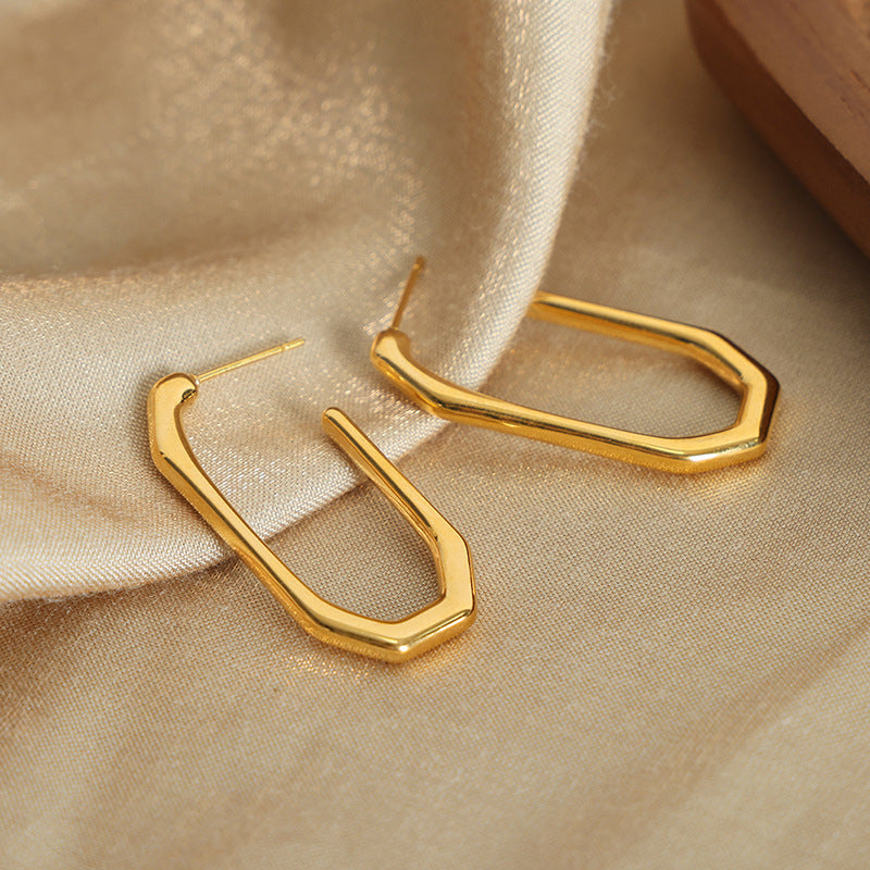 Golden Geometric Earrings: Luxe Titanium Steel Design for Women