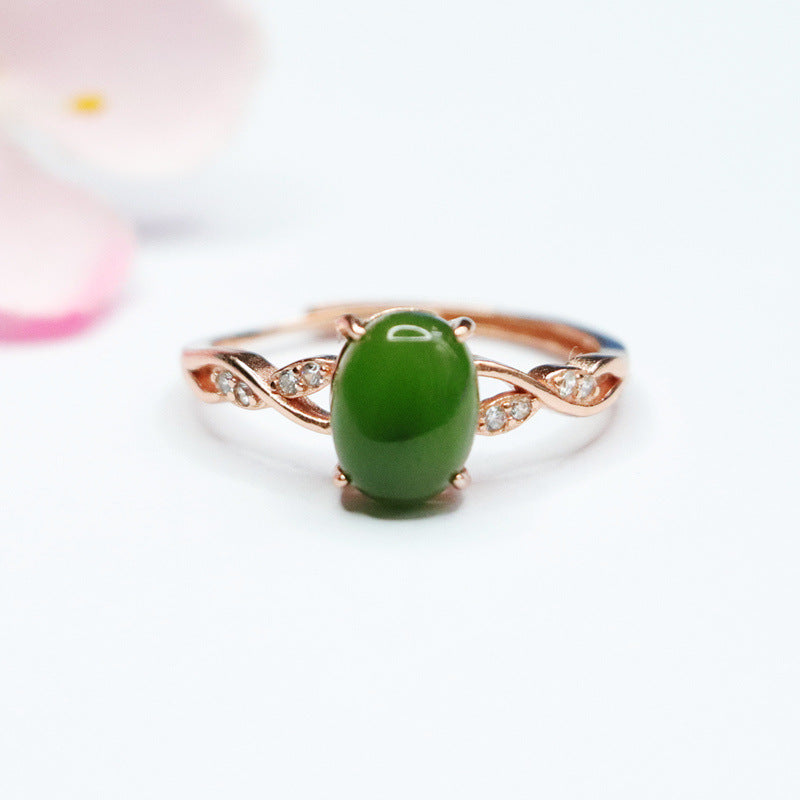 Oval Silver Hotan Jade Jasper Ring