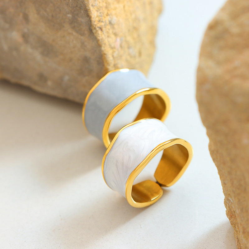 Enamel Drip Oil Ring with Open Design - Hepburn Inspired French Ring