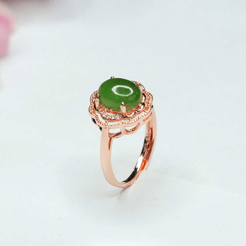 Elegant Retro Hetian Jade Petal Ring with Sterling Silver