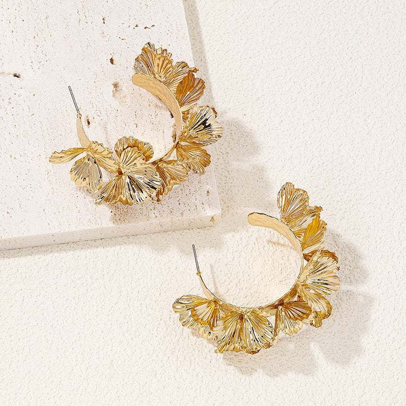 C-Shaped Floral Metal Earrings - Vienna Verve Collection