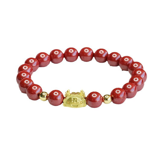 Golden Dragon Sterling Silver Cinnabar Bracelet