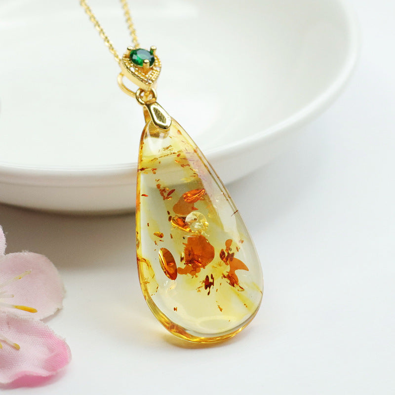 Amber Beeswax Necklace with Russian Pendant Droplets