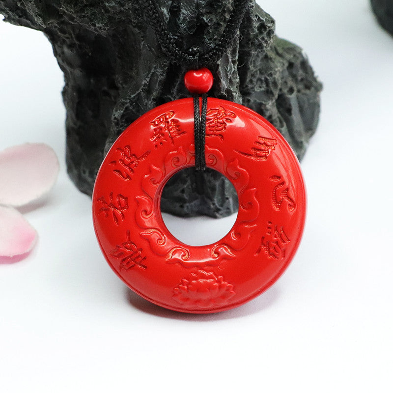 Red Sand Heart Sutra Ring Pendant Featuring Cinnabar Stone