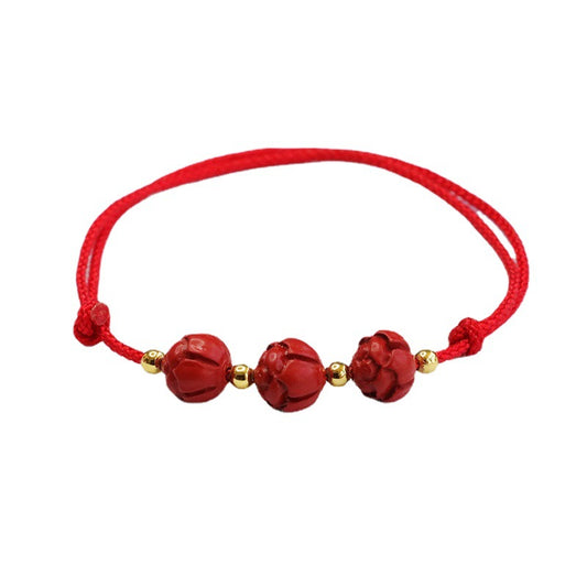 Cinnabar Lotus Bead Sterling Silver Hand Bracelet