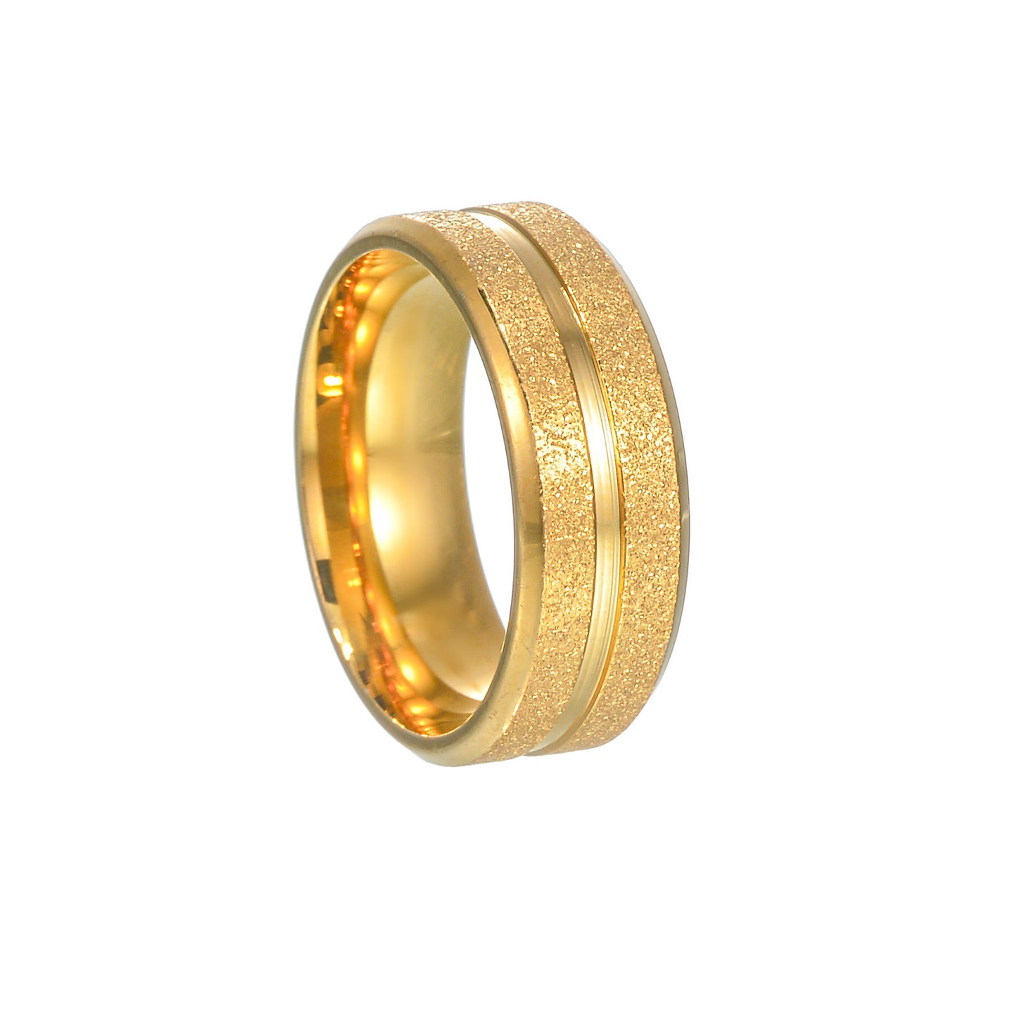 European and American Trendy Electroplated Sand Gold Stainless Steel Ring - Men's Fashion Jewelry