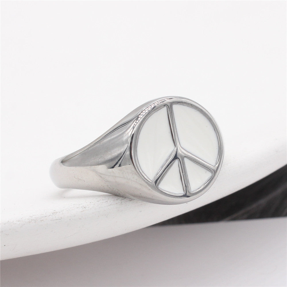 European and American Anti-War and Peace Round Titanium Steel Rings - Wholesale Fashionable, Simple, and Cold Style Jewelry