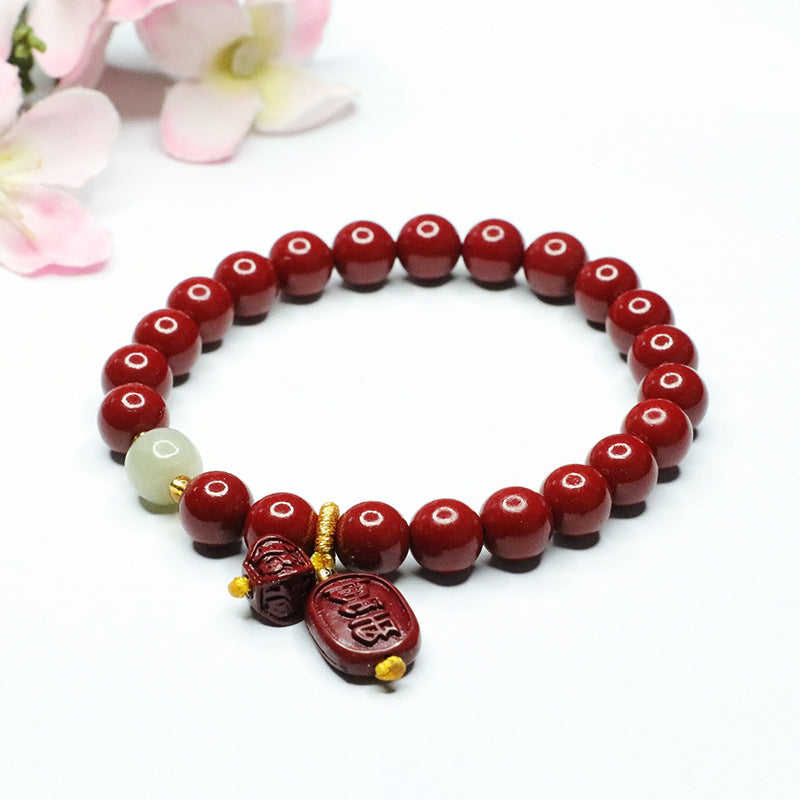 Cinnabar and Jade Sterling Silver Bracelet