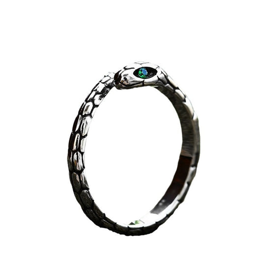 Zircon-Embellished Retro Snake Open Ring for Men in Durable Titanium Steel - Wholesale Elegance