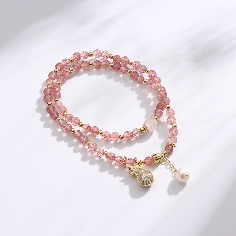 Fortune's Favor Crystal Bracelet with Strawberry Charm