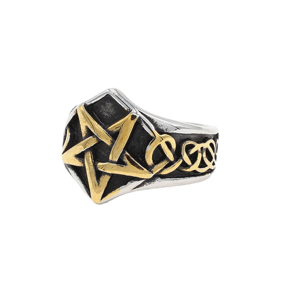 Retro Five Star Hip Hop Titanium Steel Ring for Men