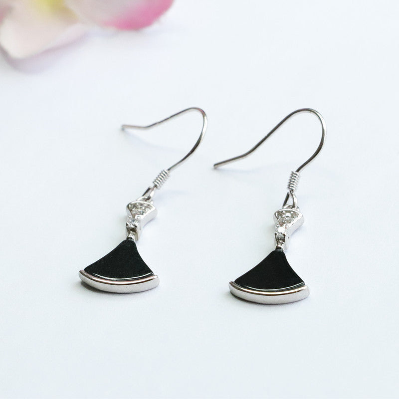 Elegant Blackish Green Small Skirt Sterling Silver Jade Ear Hook Earrings