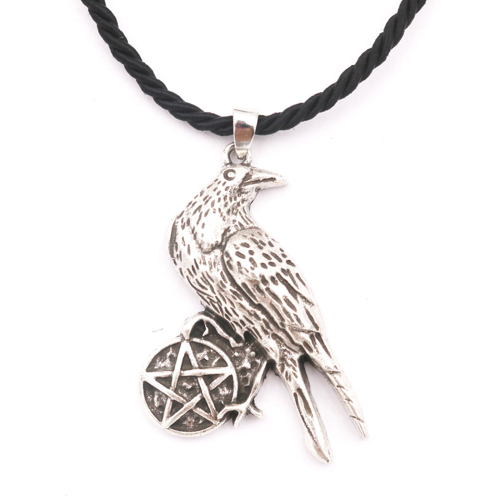 Viking Odin Crow Metal Necklace with European Tassel Pendant for Men