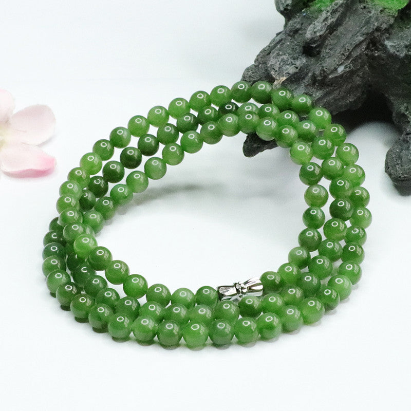 Natural Hotan Jade Necklace Jasper 108 Buddhist Beads Russian Spinach Green