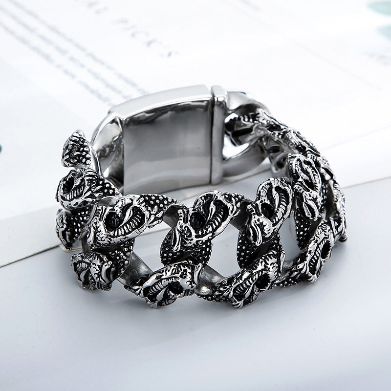 Punk-Inspired Stainless Steel Skull Bracelet for Men with Creative Titanium Finish