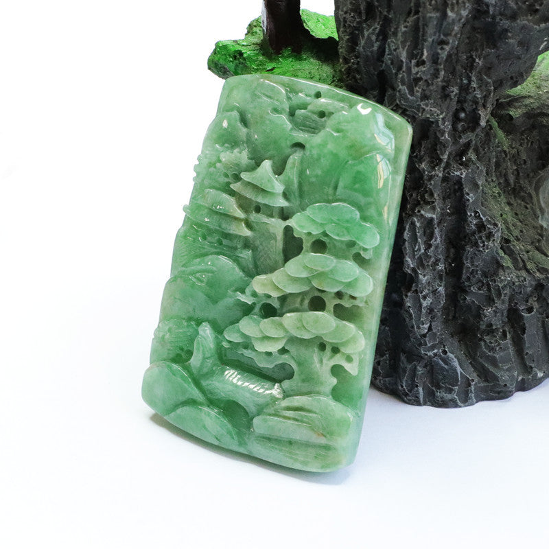 Fine Carved Jade Pendant Fortune's Favor crafted in Sterling Silver