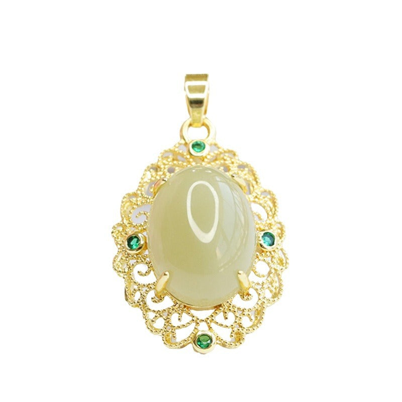 Exquisite Palace Style Hollow Hetian Jade Necklace