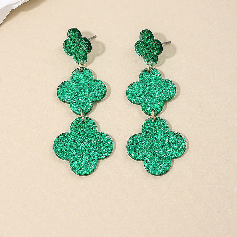 St. Patrick's Carnival Floral Clover Earrings - Acrylic and Metal Blend