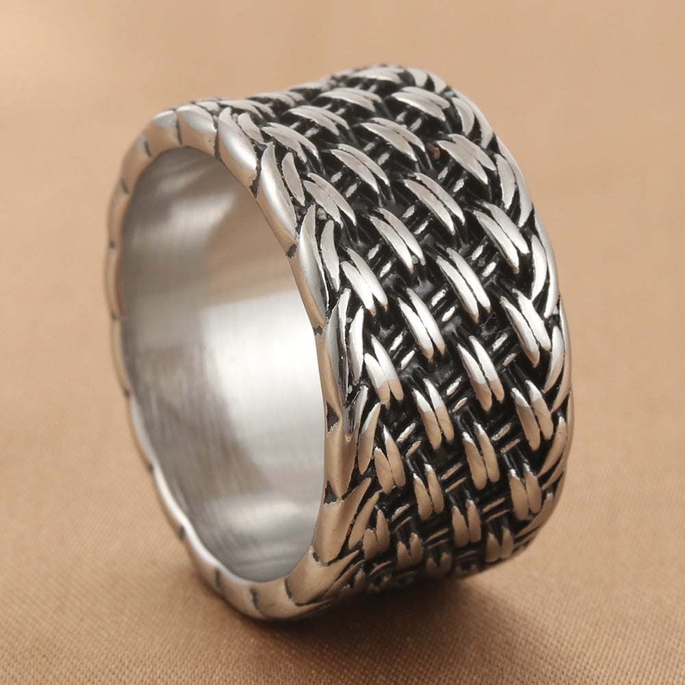 Retro-Inspired Titanium Steel Woven Ring for Men - Trendy European and American Jewelry Accessory