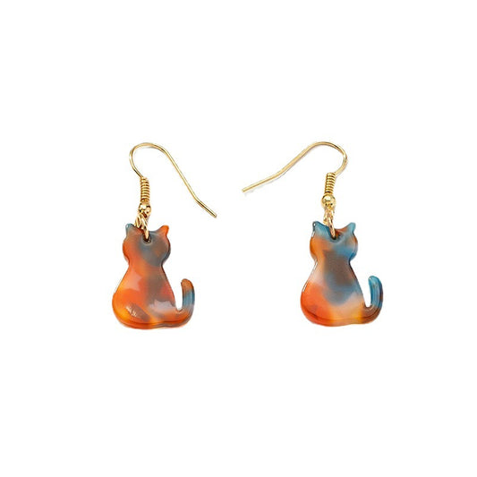 Playful Feline Asymmetric Earrings - Retro Design with a Twist