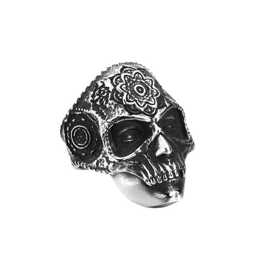 Retro Punk Stainless Steel Skull Engraved Ring for Men - European and American Wholesale