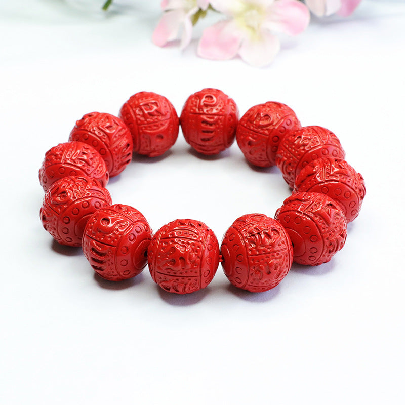 Chinese Style Sterling Silver Vermilion Sand Bracelet with Cinnabar Stone